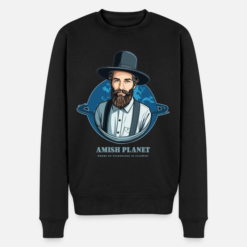 Amisch Planet - Männer Premium Bio Pullover - Schwarz