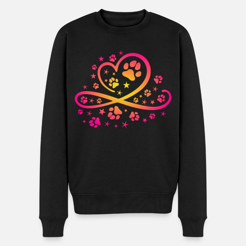 Herz mit Pfötchen und Sternen - Männer Premium Bio Pullover - Schwarz