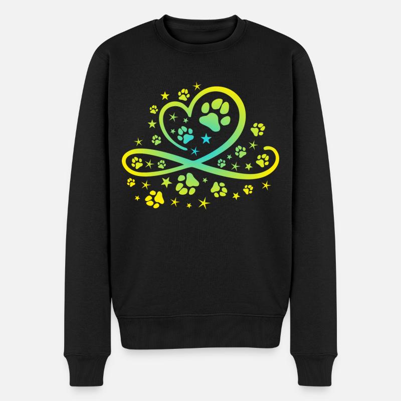 Herz mit Pfötchen und Sternen - Männer Premium Bio Pullover - Schwarz