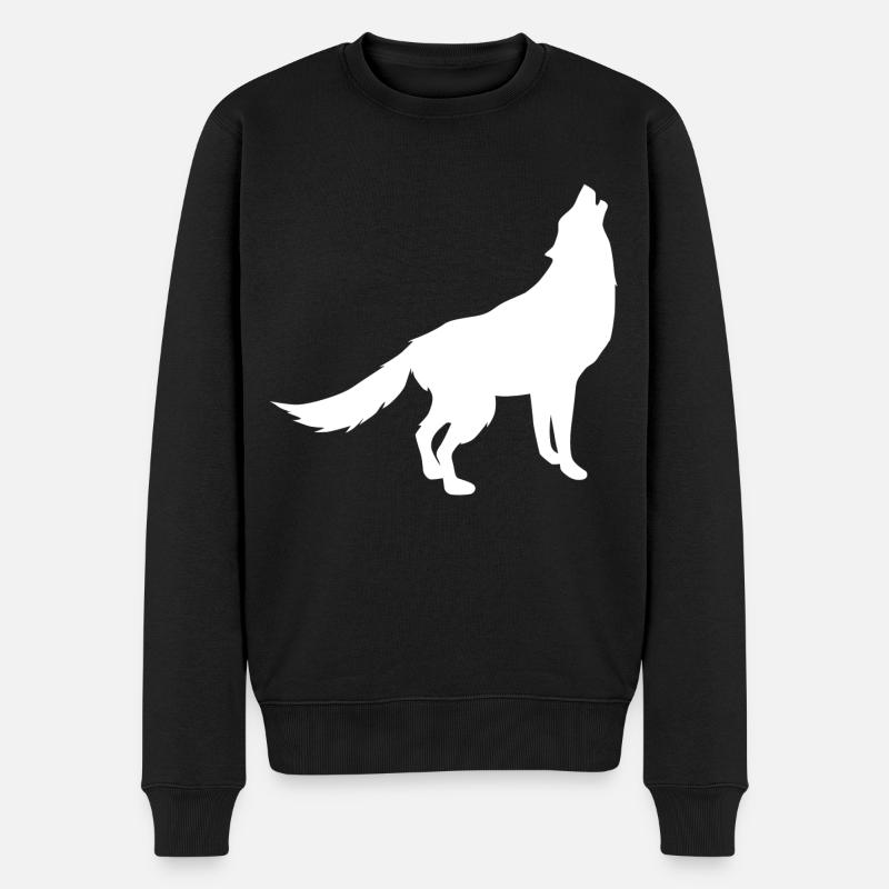 Wolf - Männer Premium Bio Pullover - Schwarz