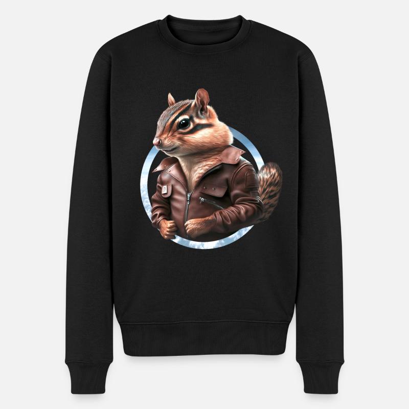 Streifenhörnchen Flugkapitän Lederjacke Pilot - Männer Premium Bio Pullover - Schwarz