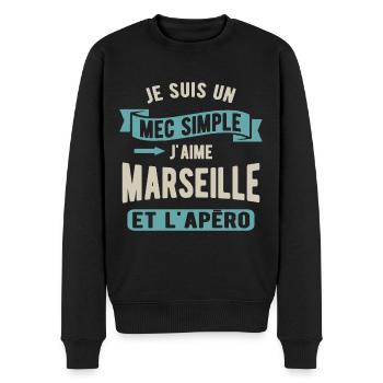 Un mec simple, marseille et apéro - Pull Premium bio Homme - noir - Devant - Nico (187cm)