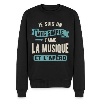 Un mec simple, musique et apéro - Pull Premium bio Homme - noir - Devant - Nico (187cm)