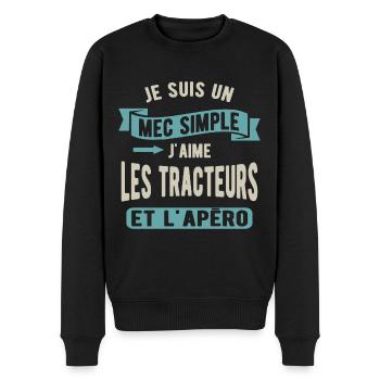 Un mec simple, tracteurs et apéro - Pull Premium bio Homme - noir - Devant - Nico (187cm)