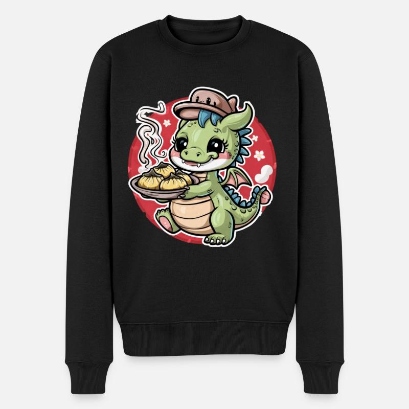 Dragon kawaii avec boulettes farcies - Pull Premium bio Homme - noir
