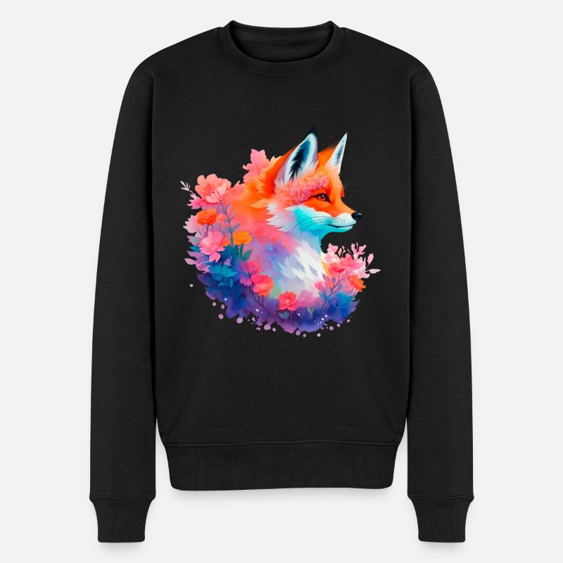 Rotfuchs Blumen Fuchs Kopf - Männer Premium Bio Pullover - Schwarz