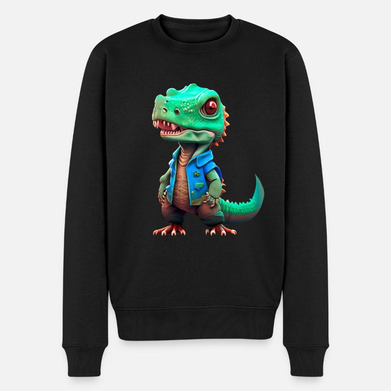 kleiner T-Rex in Jeansjacke - Männer Premium Bio Pullover - Schwarz