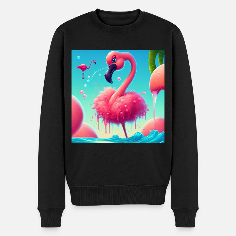 Lustiger Cartoon Flamingo - Männer Premium Bio Pullover - Schwarz
