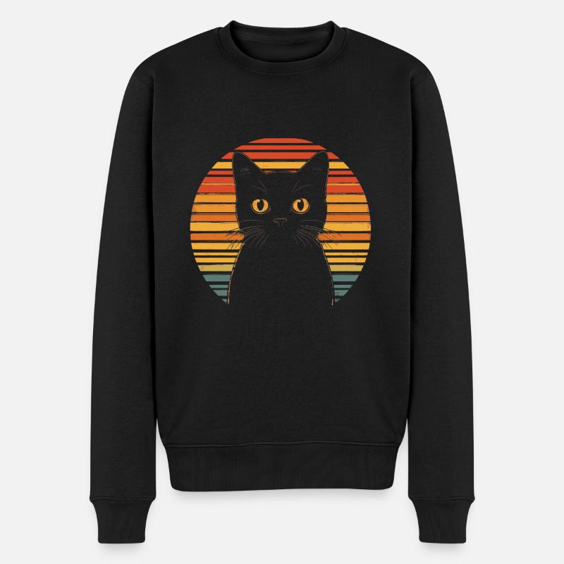 Schwarze Katze Vintage Sonnenuntergang - Männer Premium Bio Pullover - Schwarz