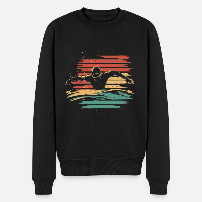 Schwimmen Schwimmer Retro Vintage - Männer Premium Bio Pullover - Schwarz
