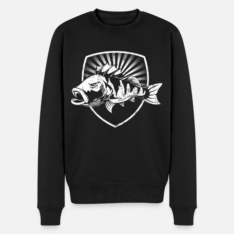 Angler Barsch Wappen - Männer Premium Bio Pullover - Schwarz