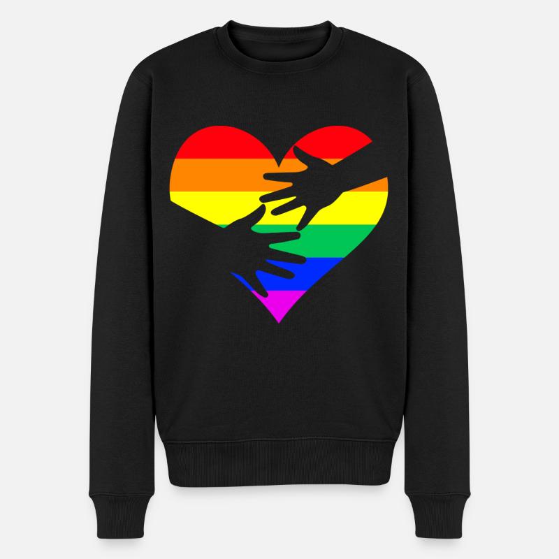 Regenbogen Herz Hände LGBTQ CSD - Männer Premium Bio Pullover - Schwarz