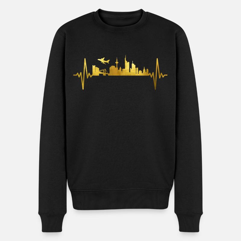 Frankfurt Skyline Herzschlag - Männer Premium Bio Pullover - Schwarz