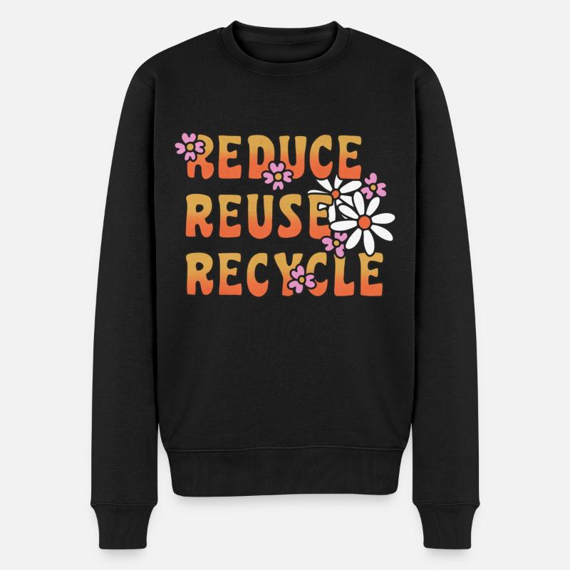 Reduce Reuse Recycle Blümchen - Männer Premium Bio Pullover - Schwarz
