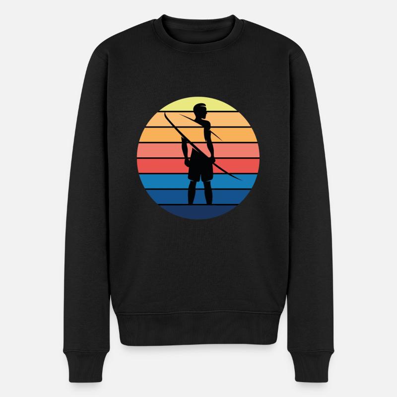 Idée cadeau surf vague surf coucher de soleil - Pull Premium bio Homme - noir