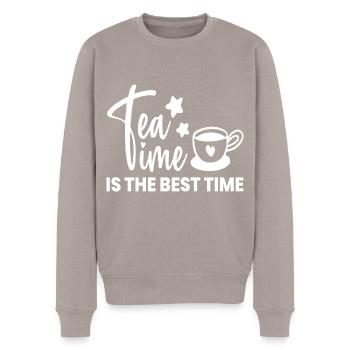 TIME 3png TEA - Men's Premium Organic Jumper - taupe - Front - Nico (187cm)