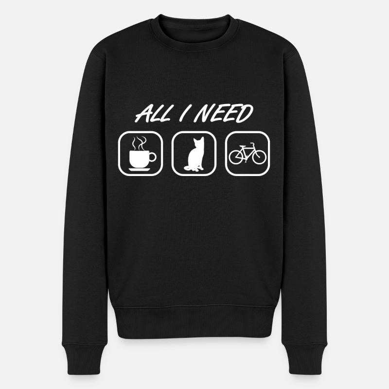 Katze Fahrrad Kaffee - Männer Premium Bio Pullover - Schwarz