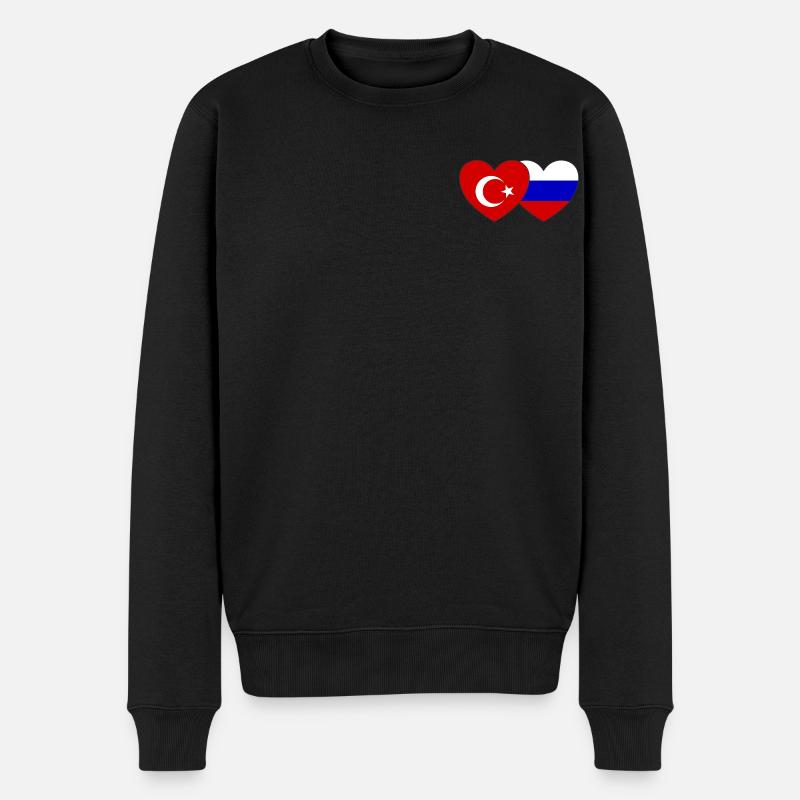 Türkei Russland Flagge Herz - Männer Premium Bio Pullover - Schwarz