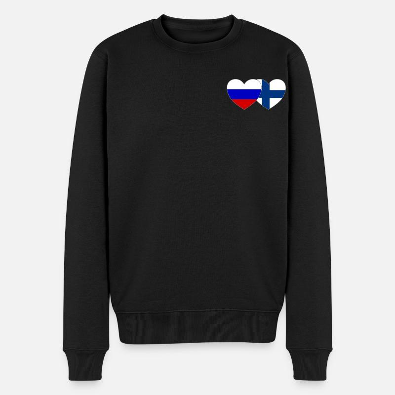 Russie Finlande Drapeau Cœur - Pull Premium bio Homme - noir