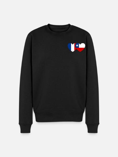 France Chile Flag Heart - Men's Premium Organic Jumper - black