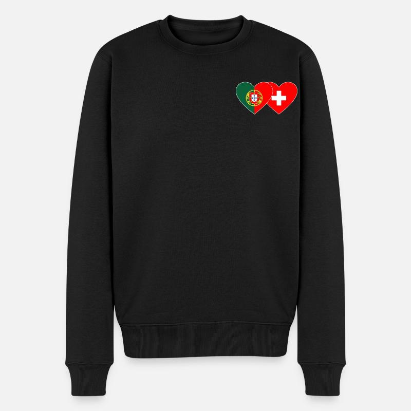 Portugal Schweiz Flagge Herz - Männer Premium Bio Pullover - Schwarz