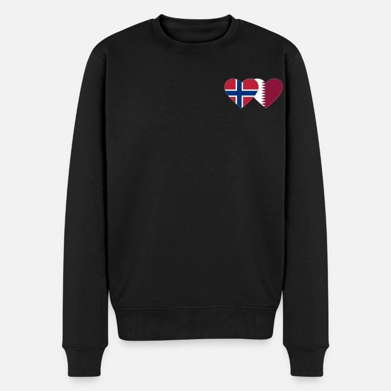 Norwegen Katar Flagge Herz - Männer Premium Bio Pullover - Schwarz