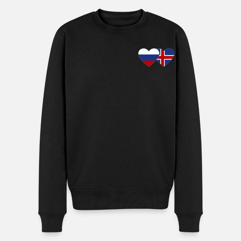 Russie Islande Flag Coeur - Pull Premium bio Homme - noir