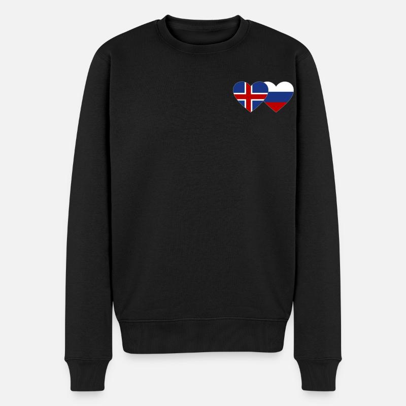 Islande Russie Flag Coeur - Pull Premium bio Homme - noir