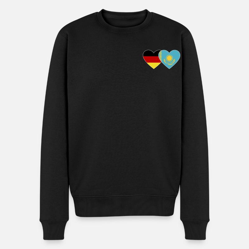 Germany Kazakhstan Flag Heart - Men's Premium Organic Jumper - black