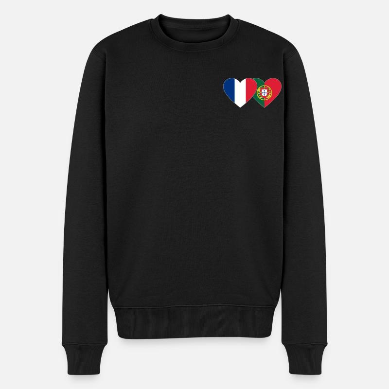 France Portugal Flag Coeur - Pull Premium bio Homme - noir