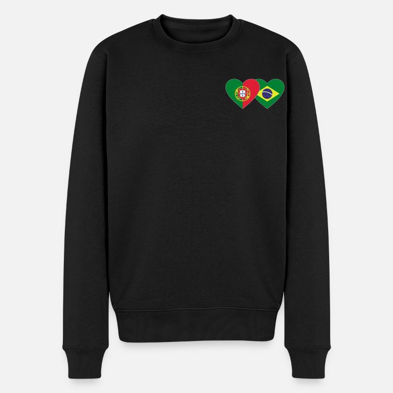 Portugal Brasilien Flagge Herz - Männer Premium Bio Pullover - Schwarz
