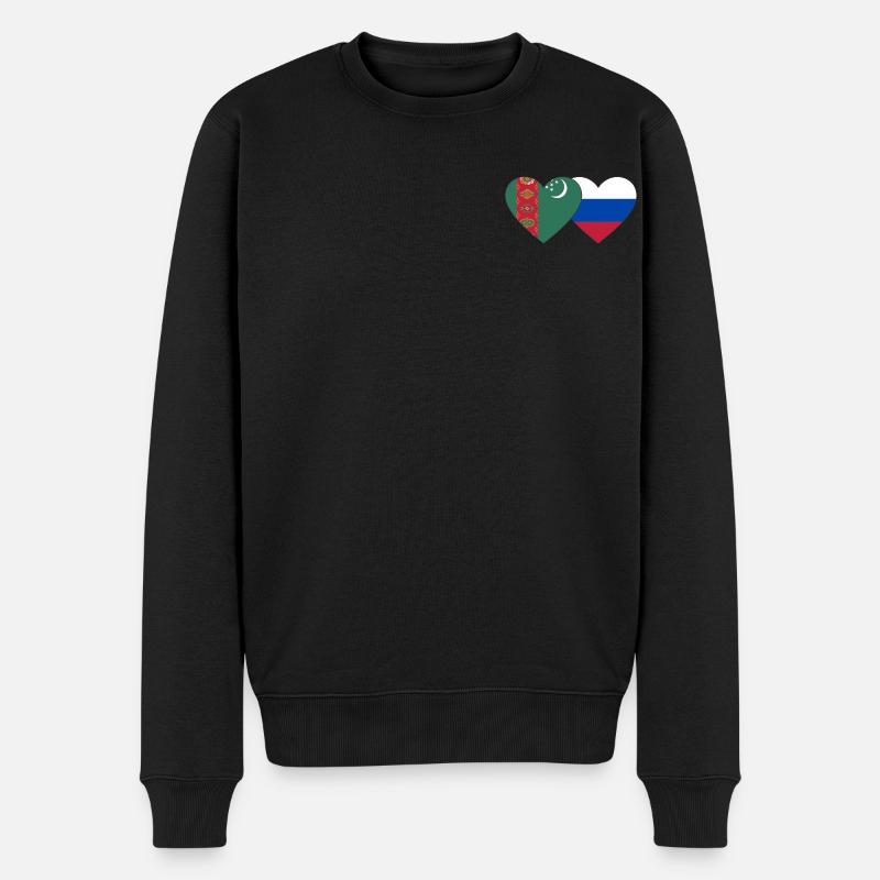 Turkménistan Russie Flag Coeur - Pull Premium bio Homme - noir