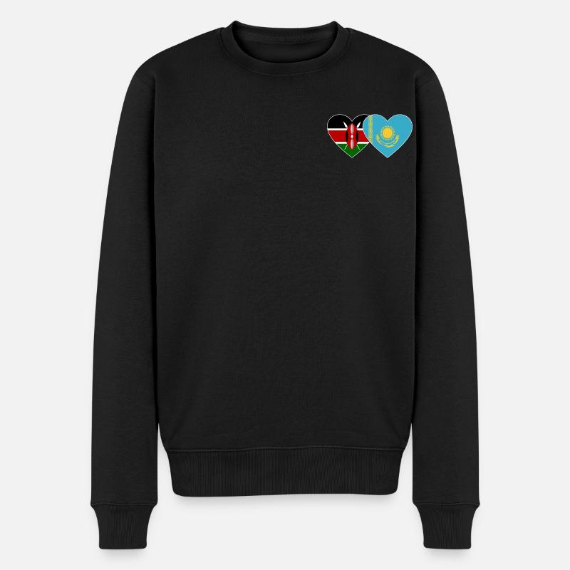 Kenia KasachstanFlagge Herz - Männer Premium Bio Pullover - Schwarz