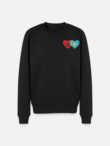 Morocco Kazakhstan Flag Heart - Men's Premium Organic Jumper - black