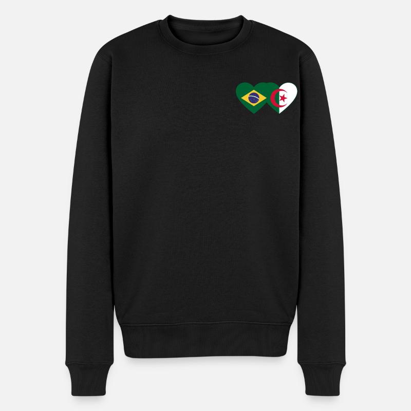 Brésil Algérie Drapeau Coeur - Pull Premium bio Homme - noir