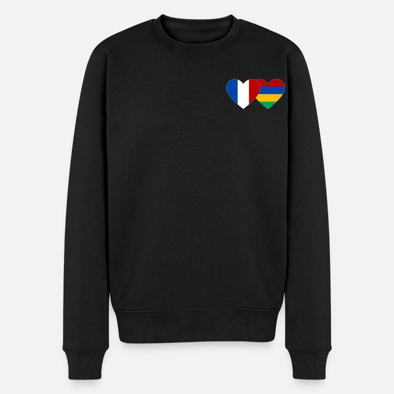 Frankreich Mauritius Flagge Herz - Männer Premium Bio Pullover - Schwarz