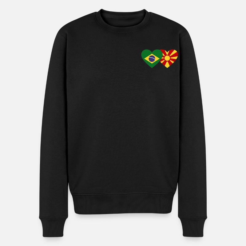 Brésil Macédoine Drapeau Coeur - Pull Premium bio Homme - noir