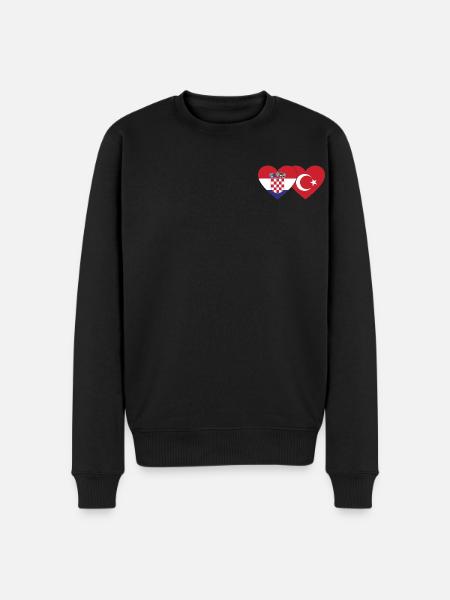 Croatia Turkey Flag Heart - Men's Premium Organic Jumper - black