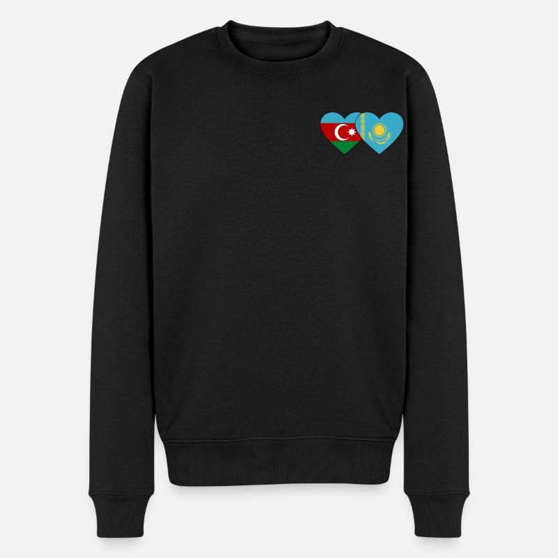 Azerbaïdjan Kazakhstan Flag Heart - Pull Premium bio Homme - noir