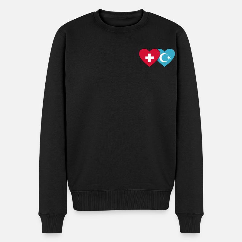 Schweiz Uiguren Flagge Herz - Männer Premium Bio Pullover - Schwarz