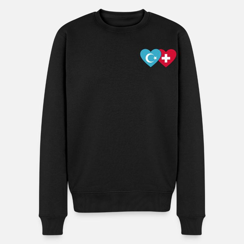 Uiguren Schweiz Flagge Herz - Männer Premium Bio Pullover - Schwarz