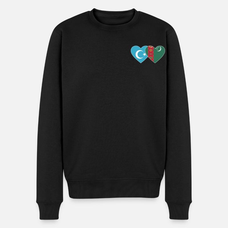 Uiguren Turkmenistan Flagge Herz - Männer Premium Bio Pullover - Schwarz