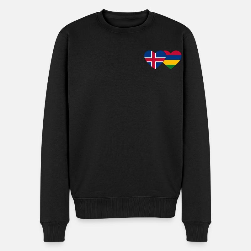 Island Mauritius Flagge Herz - Männer Premium Bio Pullover - Schwarz
