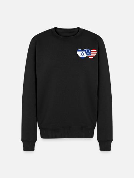 Israel USA Flag Heart - Men's Premium Organic Jumper - black