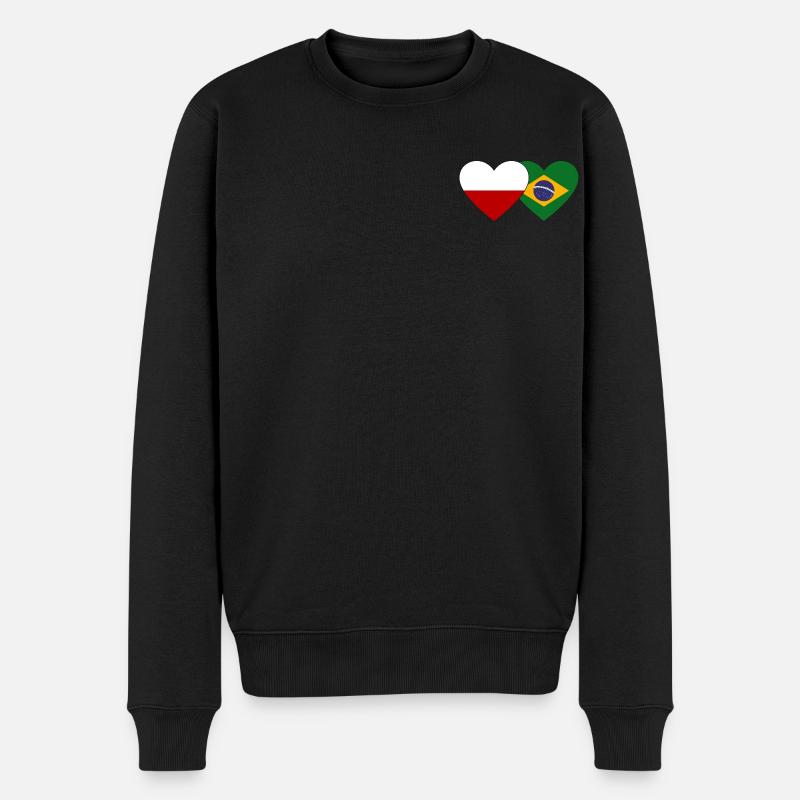 Pologne Brésil Flag Heart - Pull Premium bio Homme - noir