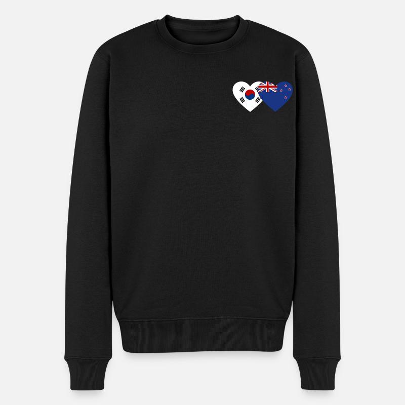 Südkorea Neuseeland Flagge Herz - Männer Premium Bio Pullover - Schwarz