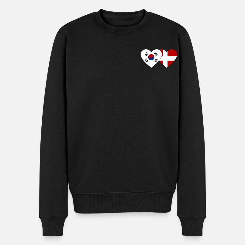 Südkorea Dänemark Flagge Herz - Männer Premium Bio Pullover - Schwarz