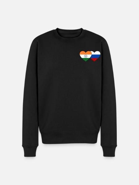 India Russia Flag Heart - Men's Premium Organic Jumper - black