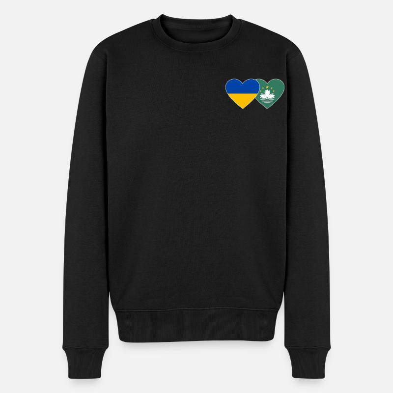 Ukraine Macau Flag Heart - Men's Premium Organic Jumper - black