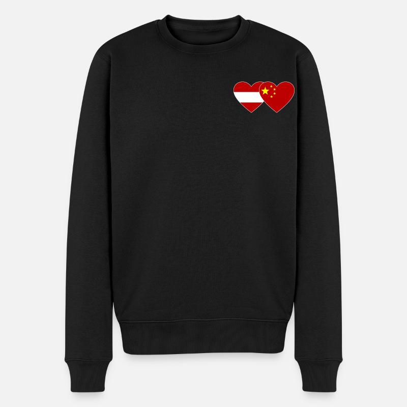 Autriche Chine Drapeau Coeur - Pull Premium bio Homme - noir